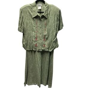 Vintage K Studio Women 16 Sleeveless Maxi Dress Jacket Set Cottage Prairie Green